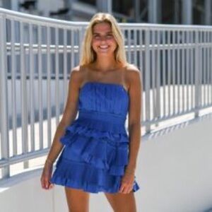 DO+BE Ruffle Skirt Strapless Mini Dress Size M Blue